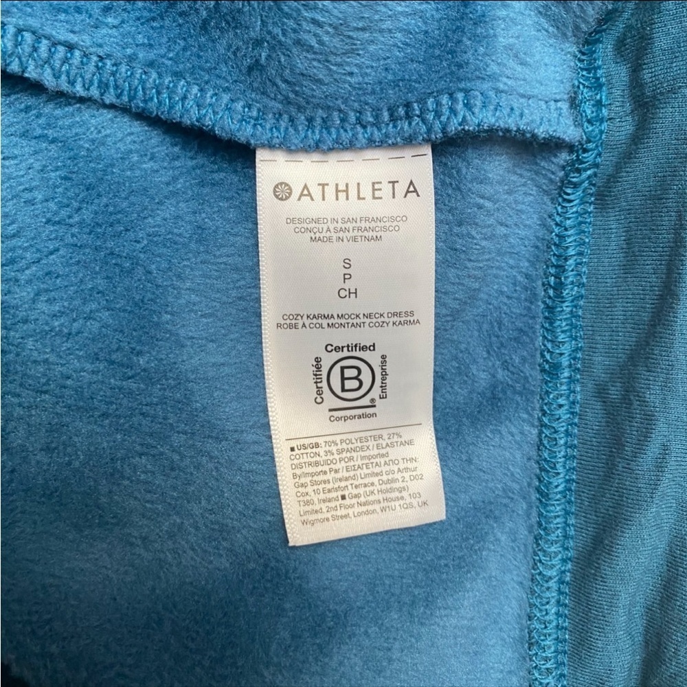 Athleta Cozy Karma Mock Neck Sweatshirt Dress Small Teal Pockets - Picture 16 of 16
